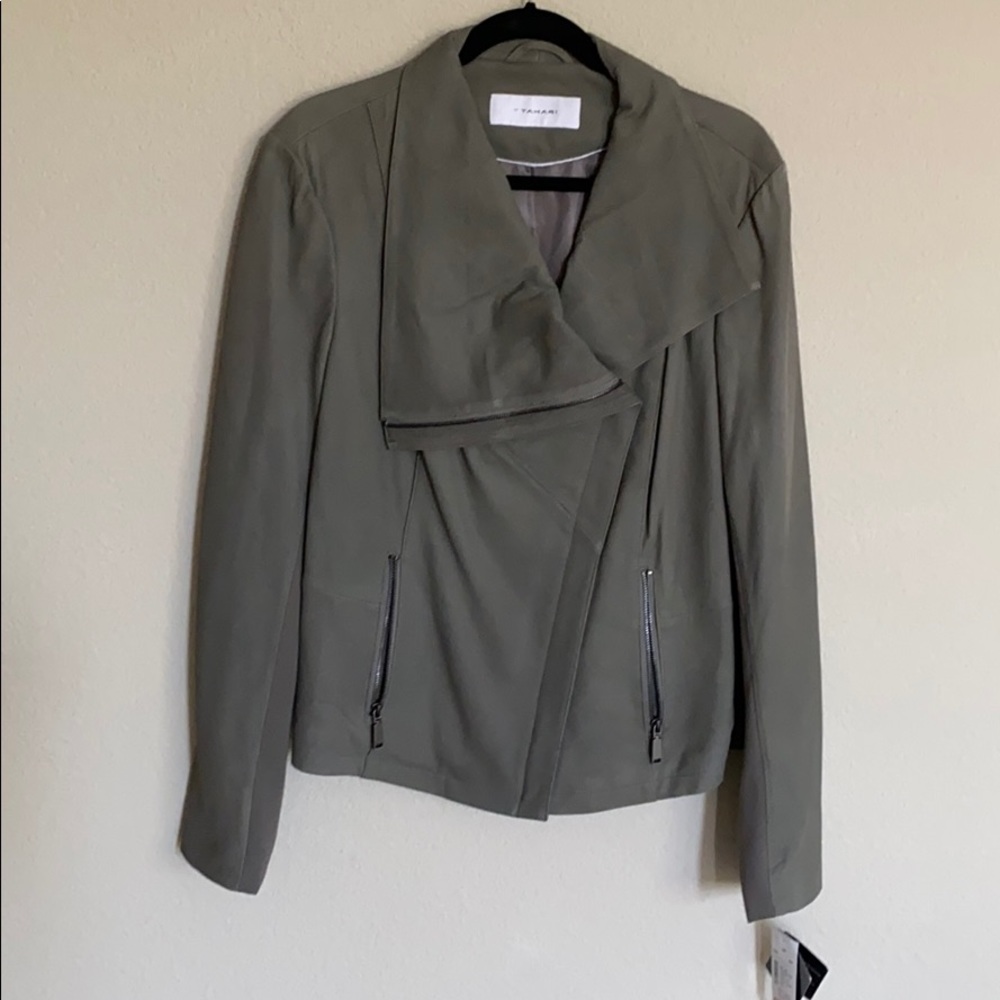 Grey Leather Moto Jacket